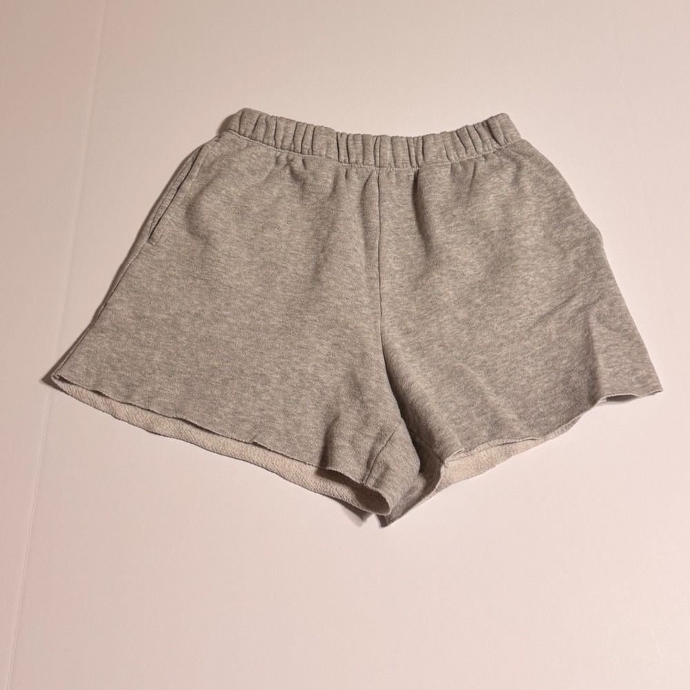 Aerie Heather Gray Fleece Sweat Shorts Elastic Waist Raw Hem Small